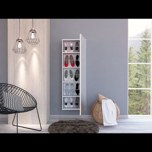 Tuhome Leto Wall Mounted Shoe Rack With Mirror, Single Door, Capacity For Ten Shoes, White ZLB5549 - main